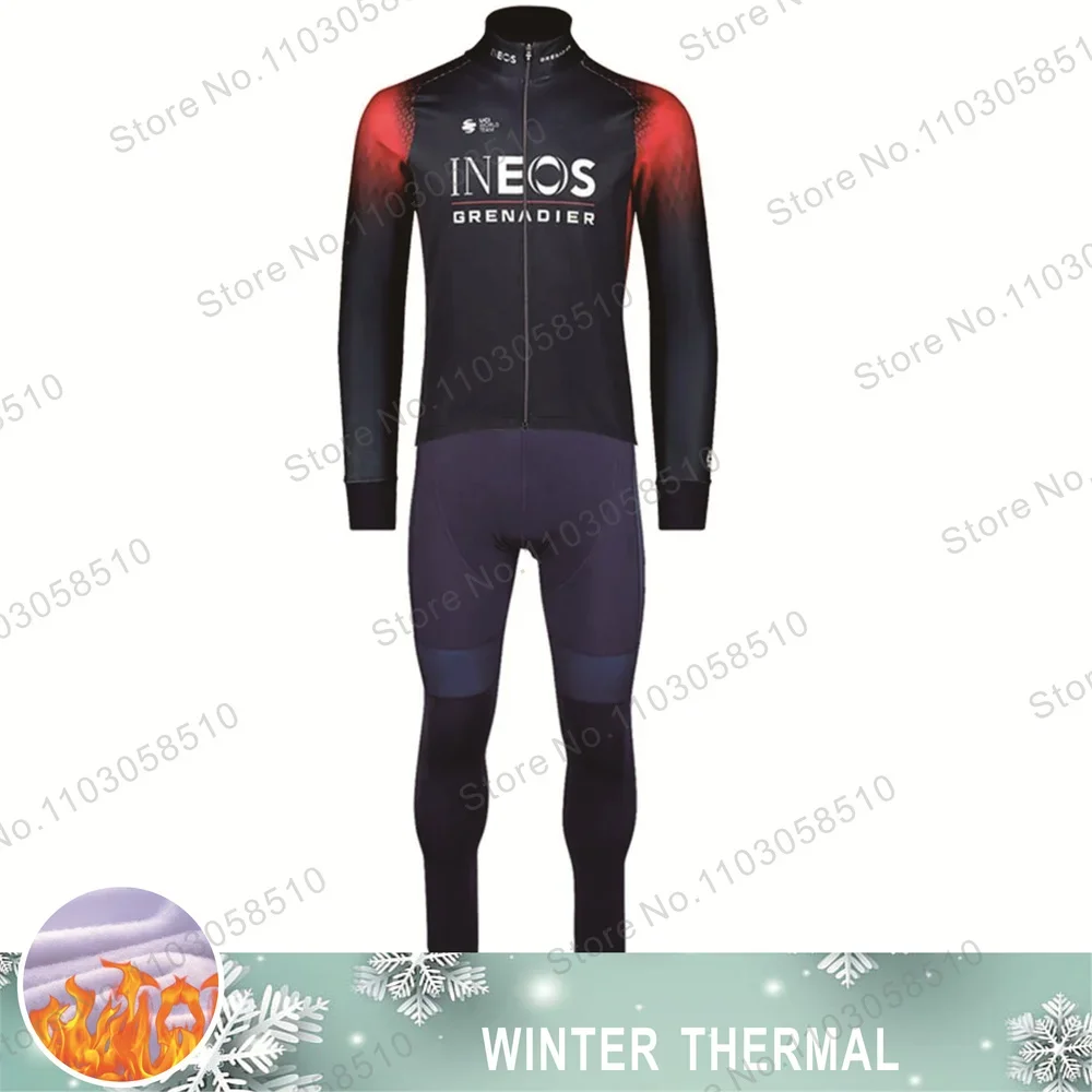 

2023 Ineos Team Winter Thermisch Fleece Fietskleding Heren Jersey Pak Buiten Warm Rijden Fiets Kleding Mtb Lange Slab Broek Set