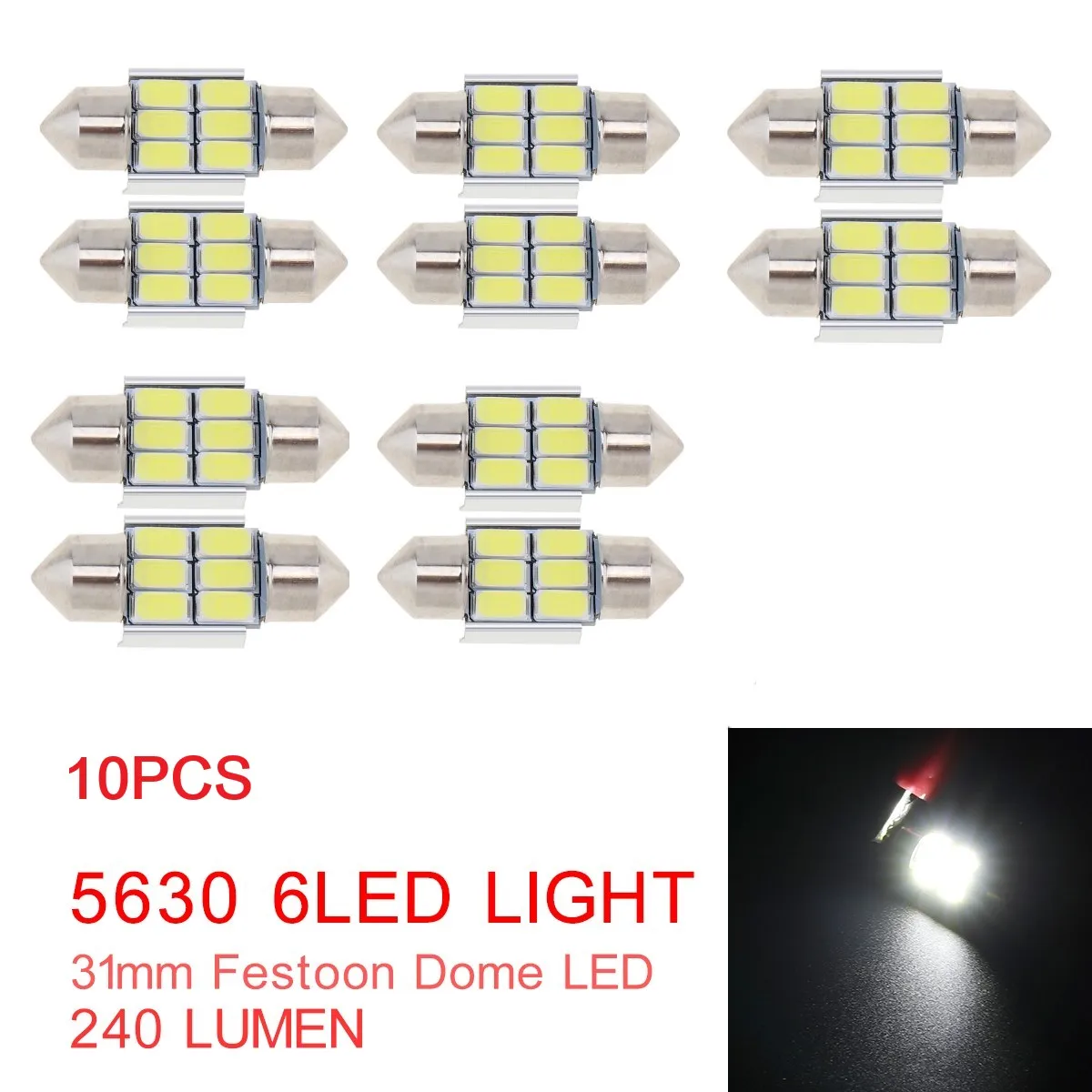 

10pcs 5630 6 SMD 31mm LED Bulbs Canbus Festoon 12V / 24V 6500K Signal Lamp Car Interior Dome Light Reading Lights