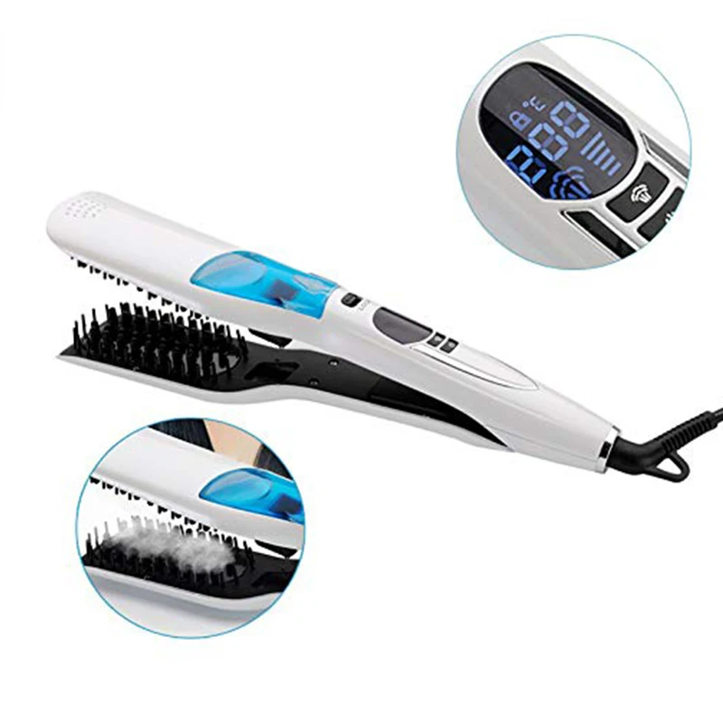 

Professional 2 IN 1 Steam Straightener Brush Salon Wet Dry Fast Ionic Steampod Flat Iron Hair Straightener Brush Hot Comb