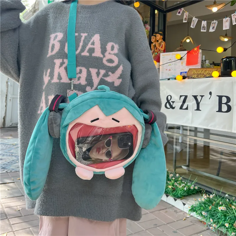 

30 см новый аниме Hatsune Miku Q версия кавайная фигурка плюшевая сумка модель куклы милая девочка диагональная прозрачная сумка кукла рюкзак подарки