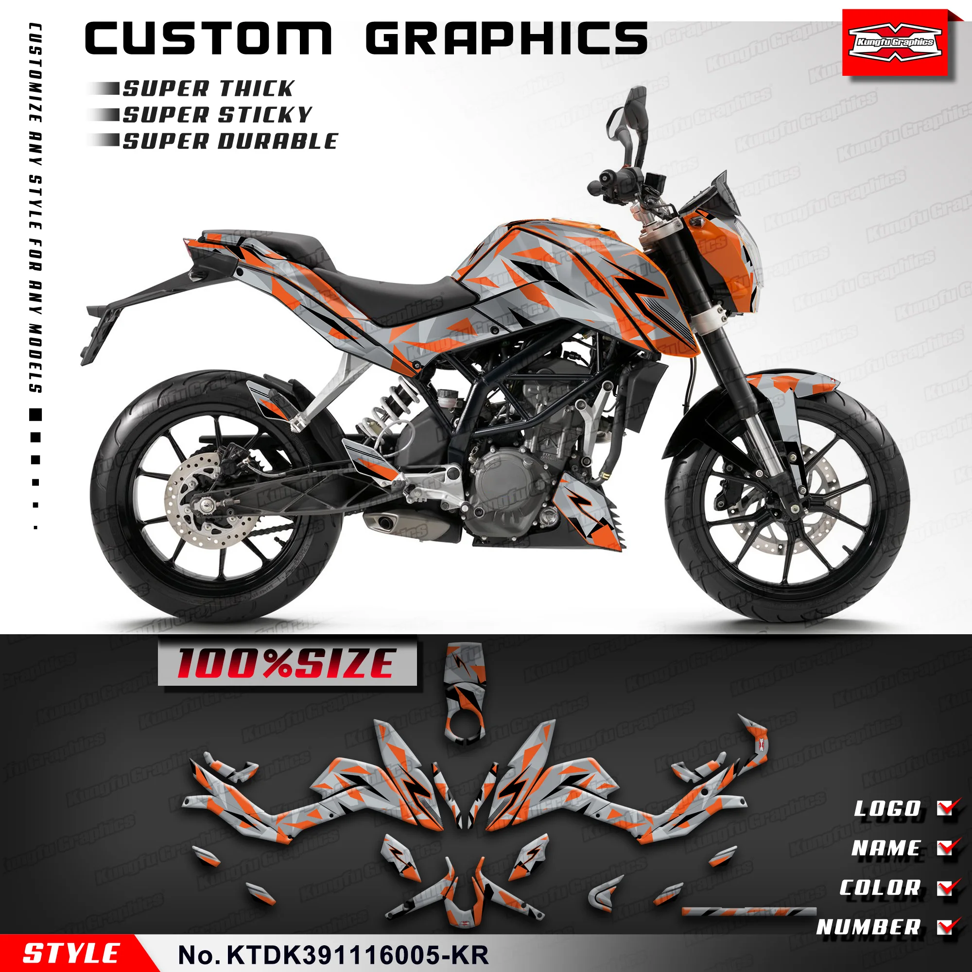 

KUNGFU GRAPHICS Sticker Kit Personalised Decal for Duke 125 200 250 390 2011 2012 2013 2014 2015 2016, KTDK391116005-KR