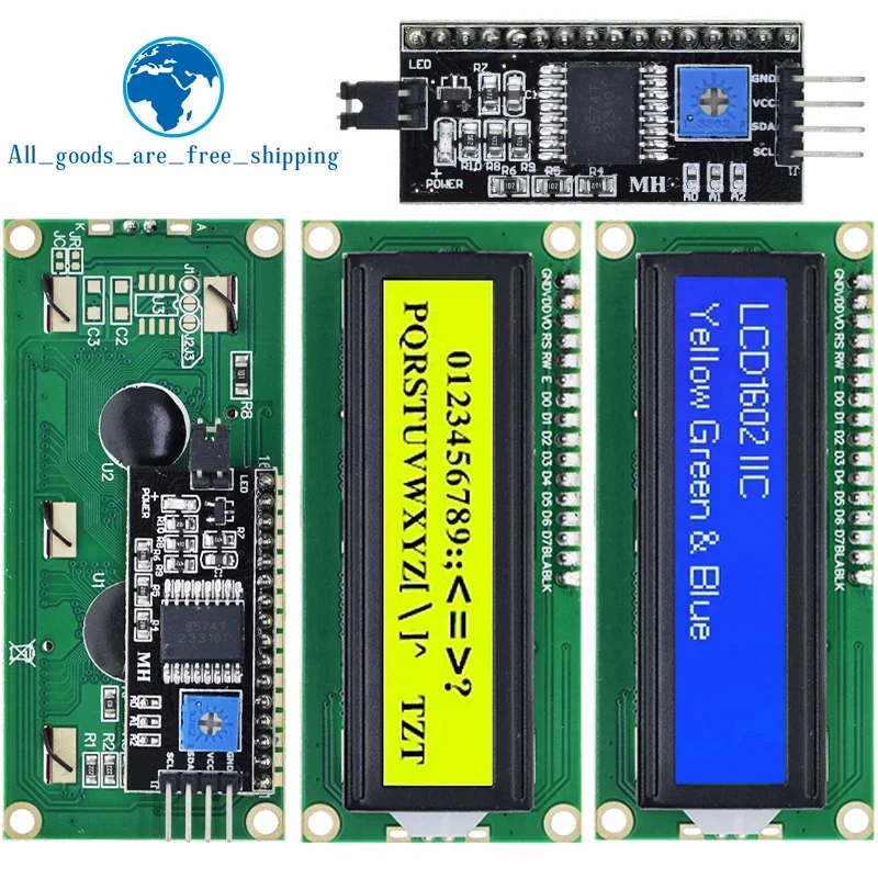 ЖК-дисплей LCD1602 для arduino, 1602 дюйма, 16x2 знака, PCF8574T, PCF8574, интерфейс IIC I2C, 5 В
ЖК-дисплей LCD1602 для arduino, 1602 дюйма, 16x2 знака, PCF8574T, PCF8574, интерфейс IIC I2C, 5 В