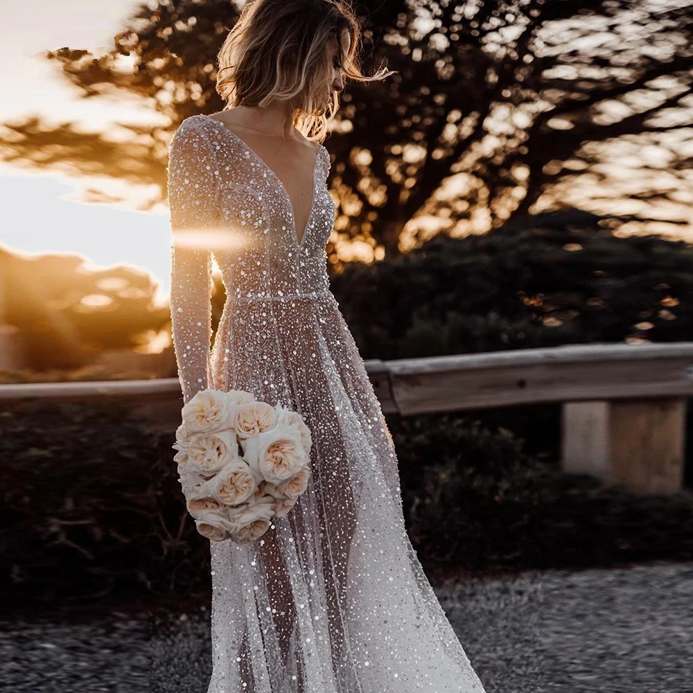 Gorgeous Sexy Transparent Mermaid Wedding Dresses Glitter V-neck Tulle Sweep Train Bridal Gown Beautiful Wedding Gown 2023
Gorgeous Sexy Transparent Mermaid Wedding Dresses Glitter V-neck Tulle Sweep Train Bridal Gown Beautiful Wedding Gown 2023