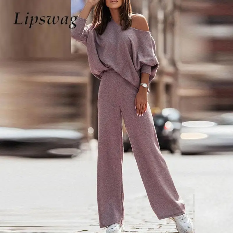 High Quality Women's Knitted Suit Fashion Slant Neck Long Sleeve Top with Pants Suit Lady Solid Color Loose Sportswear 2pcs Suit
High Quality Women's Knitted Suit Fashion Slant Neck Long Sleeve Top with Pants Suit Lady Solid Color Loose Sportswear 2pcs Suit