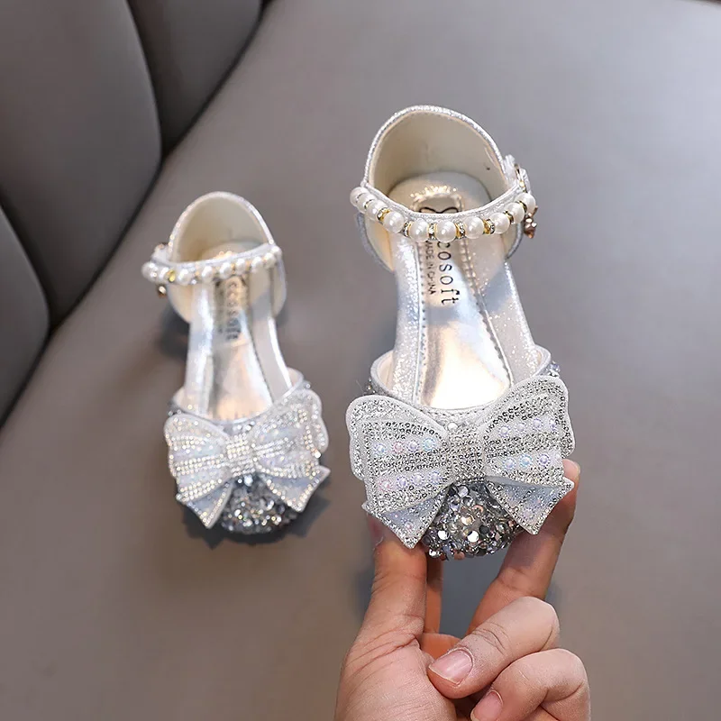 

Spring Autumn Children Princess Shoes Fashion Rhinestone Bowknot Girls Causal Sandals Sweet Elegant Kid Dance Flats Single Shoes