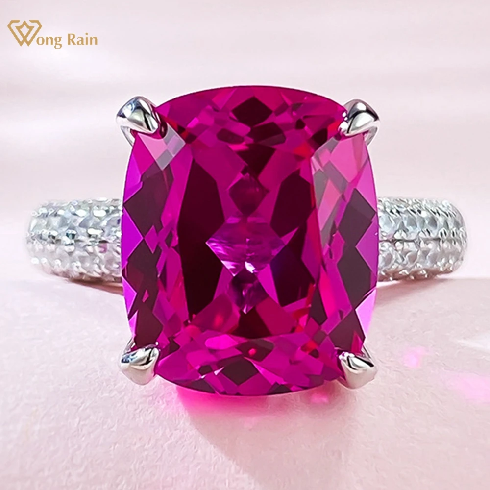 

Wong Rain Vintage 925 Sterling Silver 10*12MM Ruby High Carbon Diamond Gemstone Cocktail Party Ring for Women Engagement Jewelry