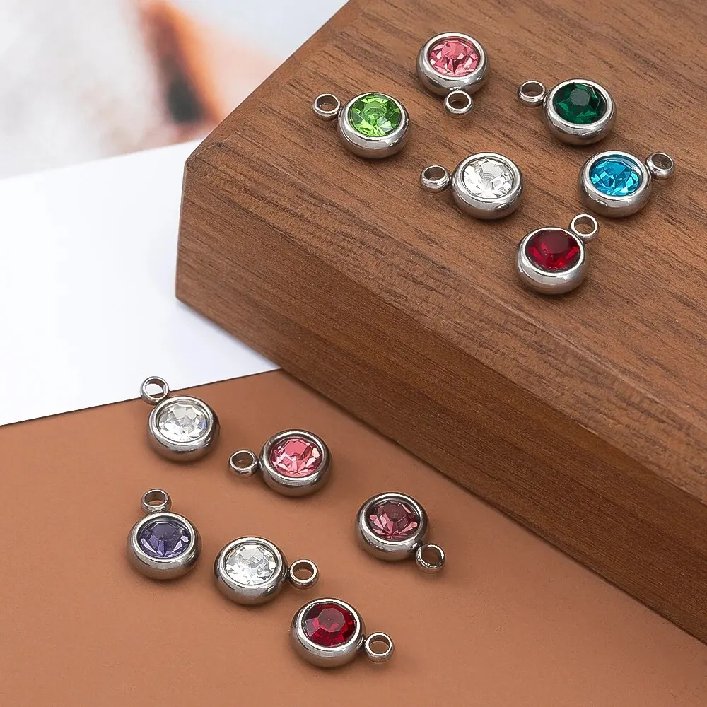 20pcs Mixed Color Stainless Steel Rhinestone Bead Charms 6mm Small Crystal Pendant for Women DIY Jewelry Necklace Bracelet Maing 20pcs Mixed Color Stainless Steel Rhinestone Bead Charms 6mm Small Crystal Pendant for Women DIY Jewelry Necklace Bracelet Maing