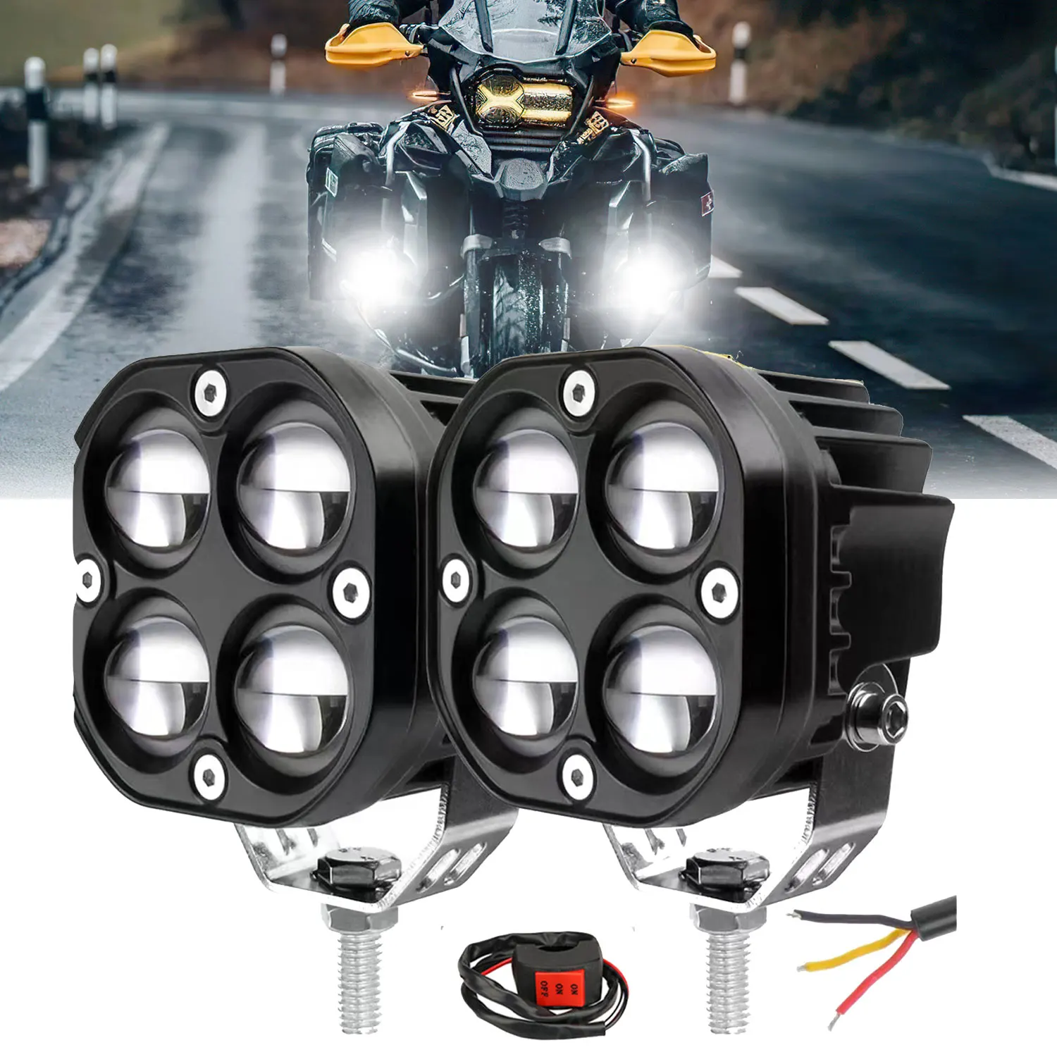 

Additional Light on A Motorcycle Fog Light 200W 3 Inch Dual Color Len Long Range 12V 24V Running Work Lights for 4x4 Off Road