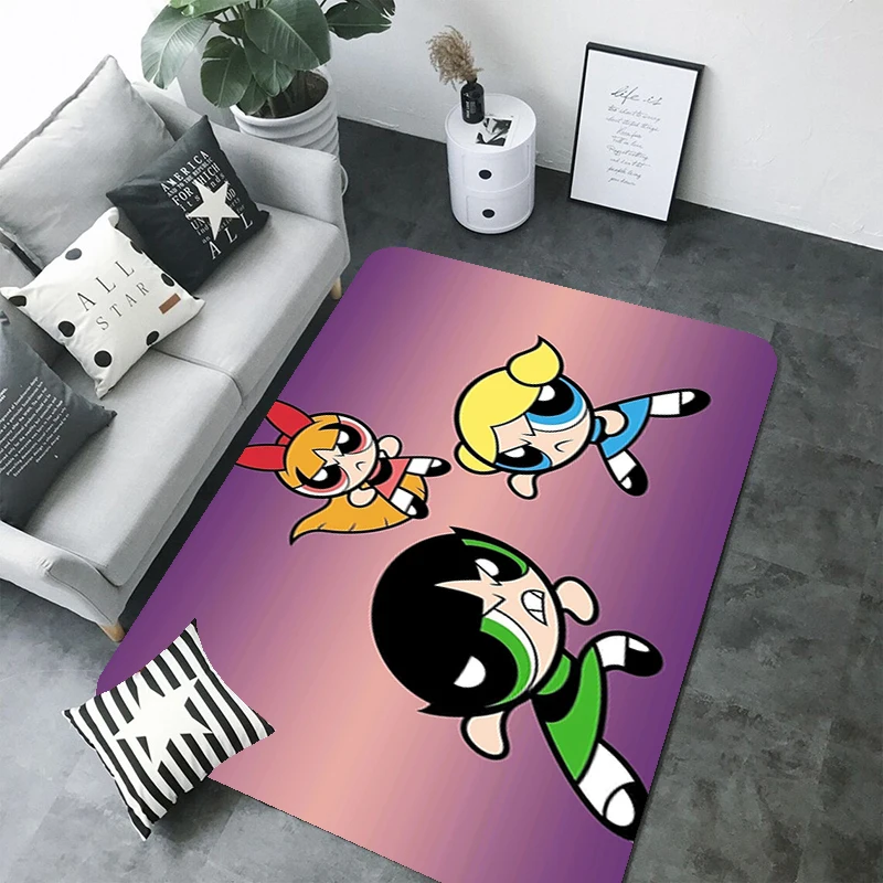 

P-Powerpuff Cute Girls Washable Non-slip Kitchen Rug Bathroom Floor Mats Foot Mat Room Rugs Balcony Bath House Entrance Carpet