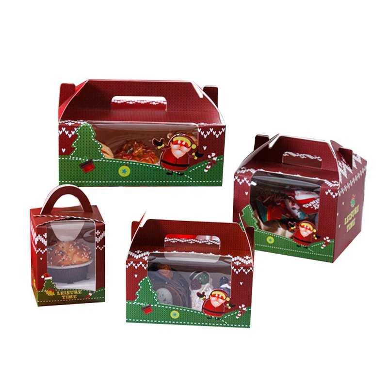 

Christmas Cupcake Packing Box Muffin Cake Dessert Pastry Gift Takeaway Portable Paper Packaging Case Holiday Party Supplies