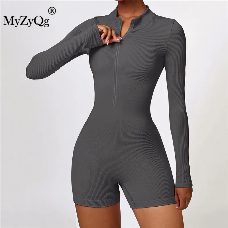 

MyZyQg Women Seamless Tight Long Sleeve Yoga Playsuits Ballet Dance Aerial Zipper High-intensity Sports Fitness Jumpsuits