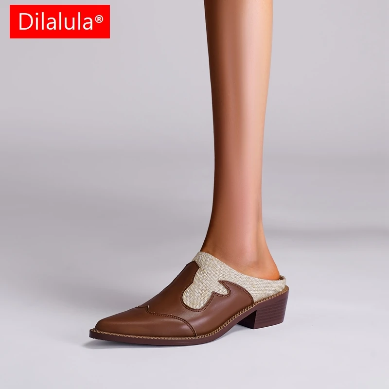 

Dilalula New Pointed Cow Pasted Leather Large Women's Shoes Slippers, Wrapped Half Slippers, Mueller Shoes, Fashion Shoes