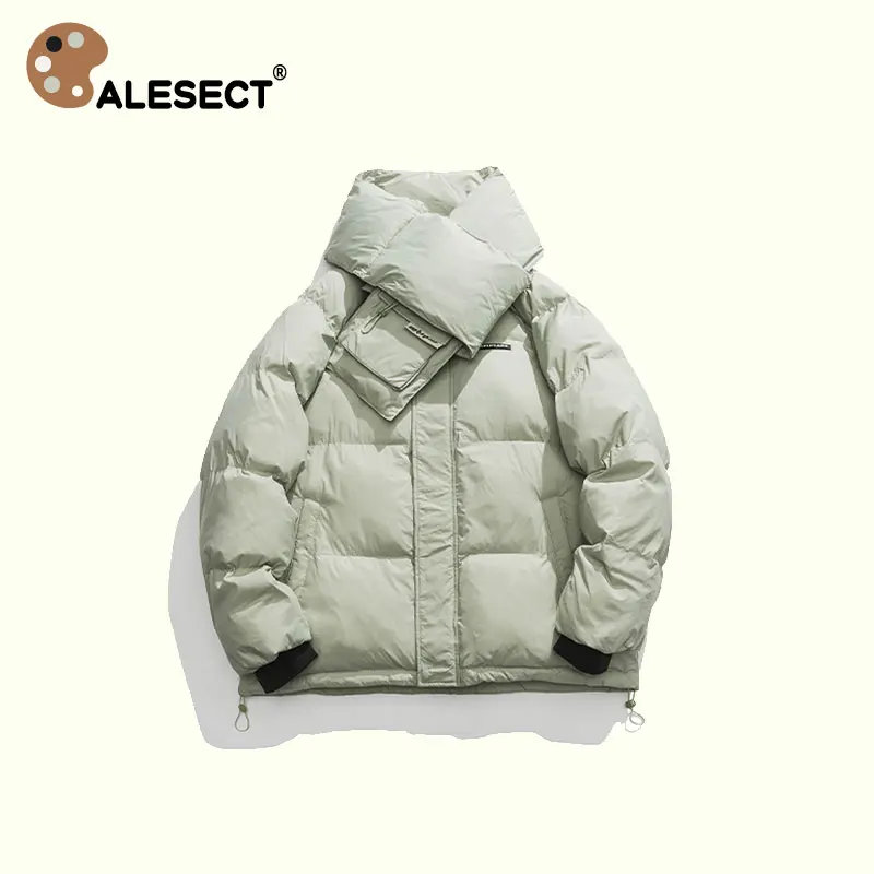 

CALESECT 2023 Oversized Scarf Puffer Jacket Men Women Winter Down Coat Thick Warm Streetwear Parka Loose Unisex Fashion Outwear