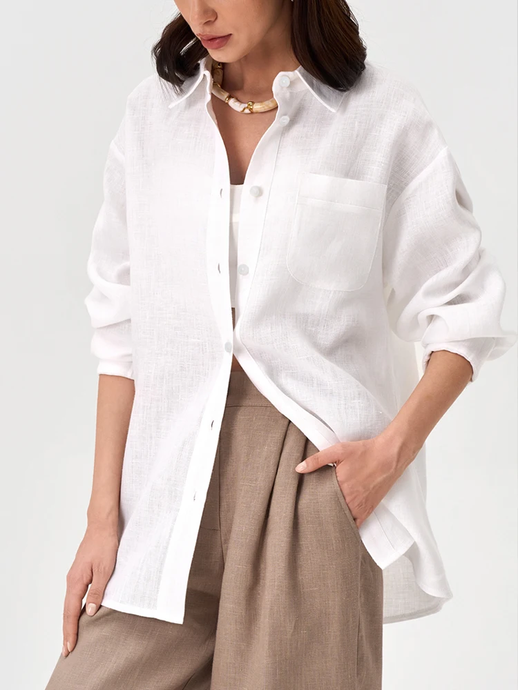 Spring White Women's Linen Shirt Long Sleeve Beautiful Blouses Elegant Basic Top Collar Yellow Blue Cotton Shirt for Women 31 S565b91a6e07641cd8b0f8b2988aaca0eG