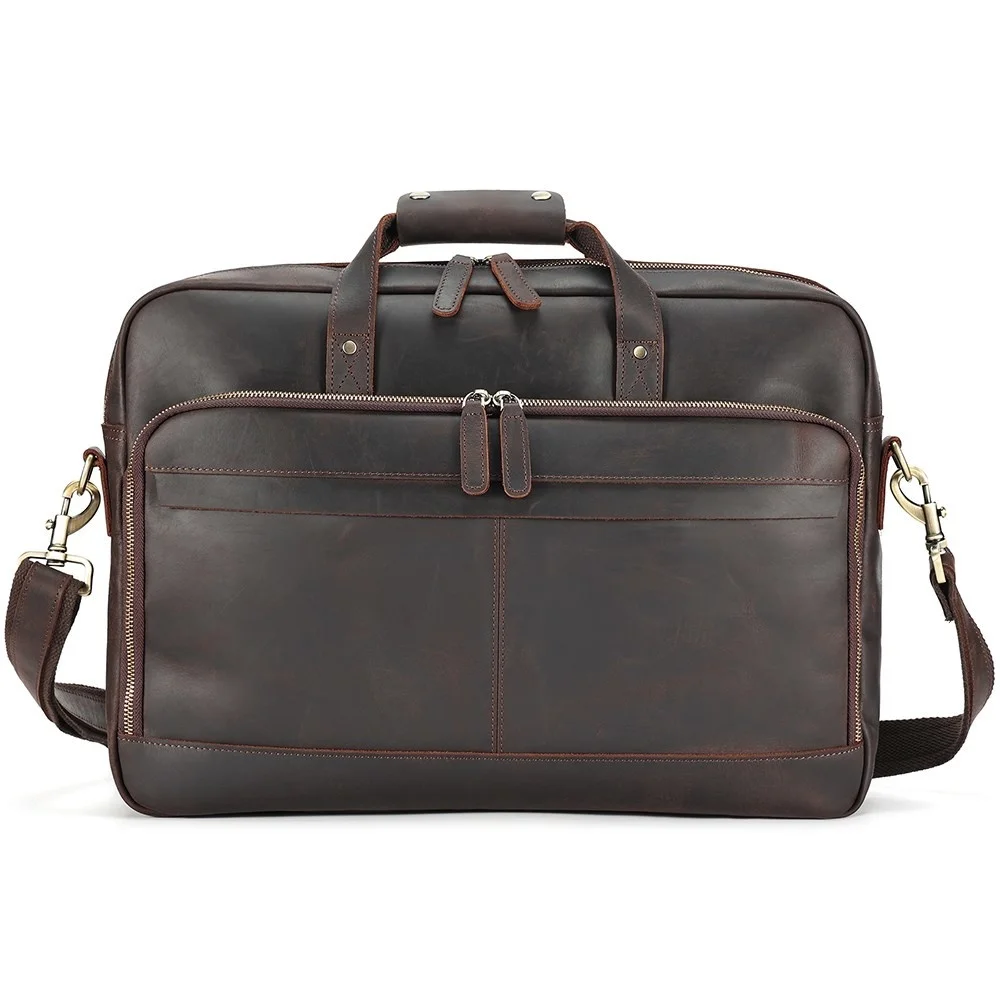 

Horse Leather Crazy Messenger Bag for Men 17" Laptop Business Travel Office Briefcase with Luggage Strap Shoulder