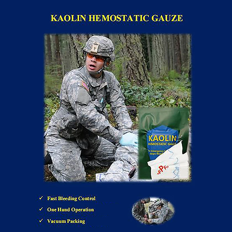 Soluble For Tactical Hemostatic Kaolin Gauze Combat Emergency Trauma Military First Aid Kit Medical Wound Dressing
Soluble For Tactical Hemostatic Kaolin Gauze Combat Emergency Trauma Military First Aid Kit Medical Wound Dressing