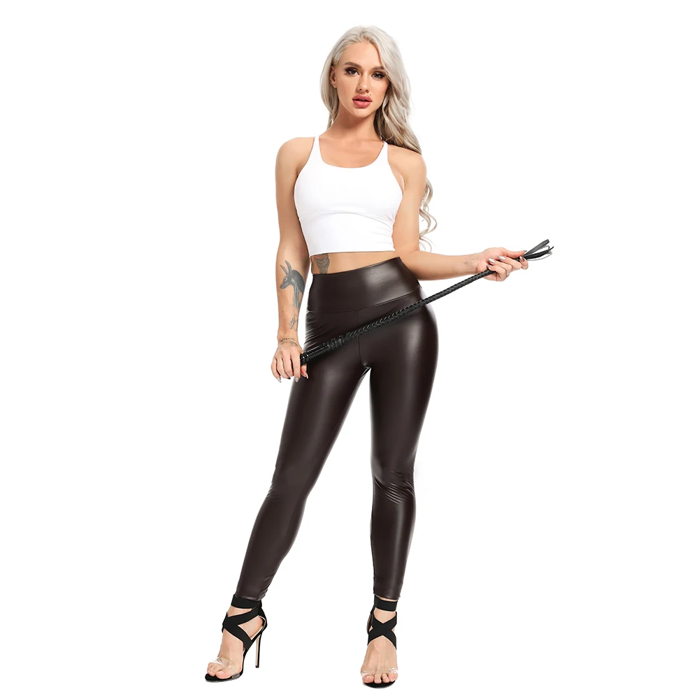 Womens Faux Leather High Waisted Leggings Splicing Bright Leather PU Pant Casual Women's Pants Elastic Shaping Hip Push Up Tight Womens Faux Leather High Waisted Leggings Splicing Bright Leather PU Pant Casual Women's Pants Elastic Shaping Hip Push Up Tight