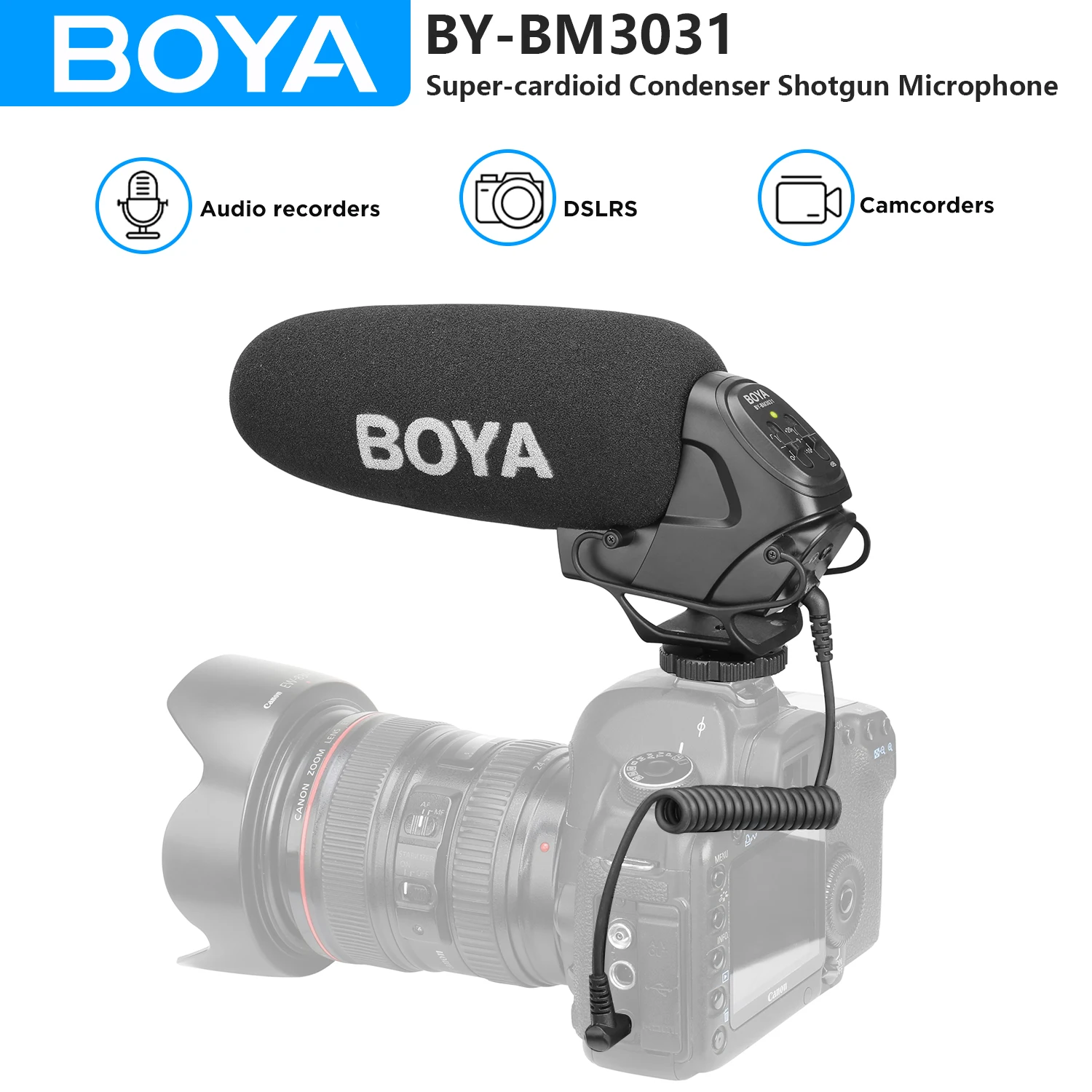 

BOYA BY-BM3031 Super-Cardioid On-Camera Shotgun Microphone for DSLR Cameras Camcorders Youtube Recording Live Streaming Vlog