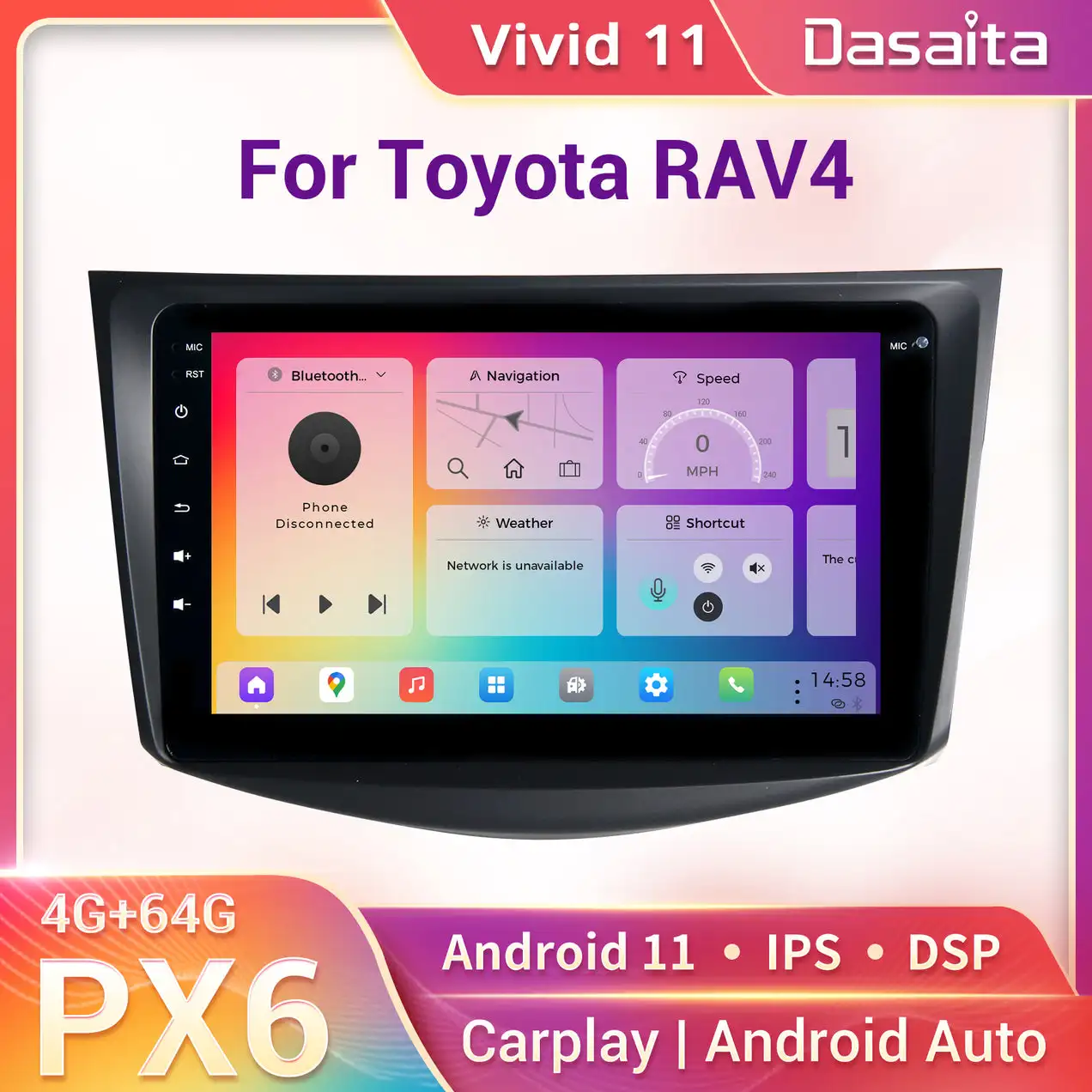 Dasaita Android 11 яркий мультимедийный плеер для Toyota RAV4 2007 до 2011 GPS DSP IPS 1280*720 Carplay Android Авто AHD радио Wifi
Dasaita Android 11 яркий мультимедийный плеер для Toyota RAV4 2007 до 2011 GPS DSP IPS 1280*720 Carplay Android Авто AHD радио Wifi