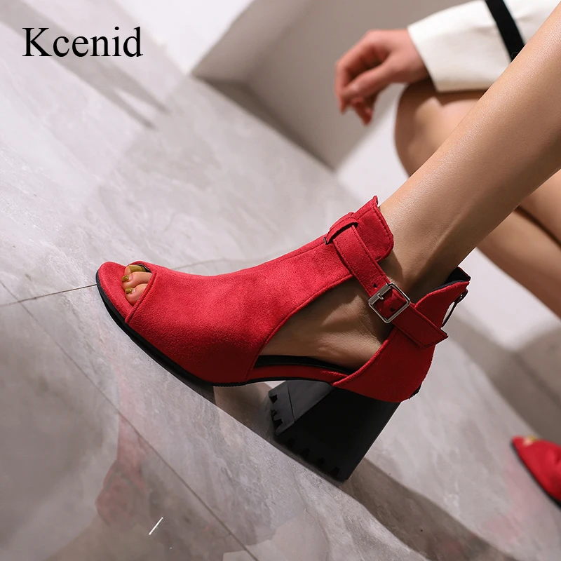 

Kcenid Fashion Mixed Colors Women Sandals Summer Ladies Peep Toe Chunky Heel Open Toe Ankle Boots Shoes Woman Sandals Plus Size