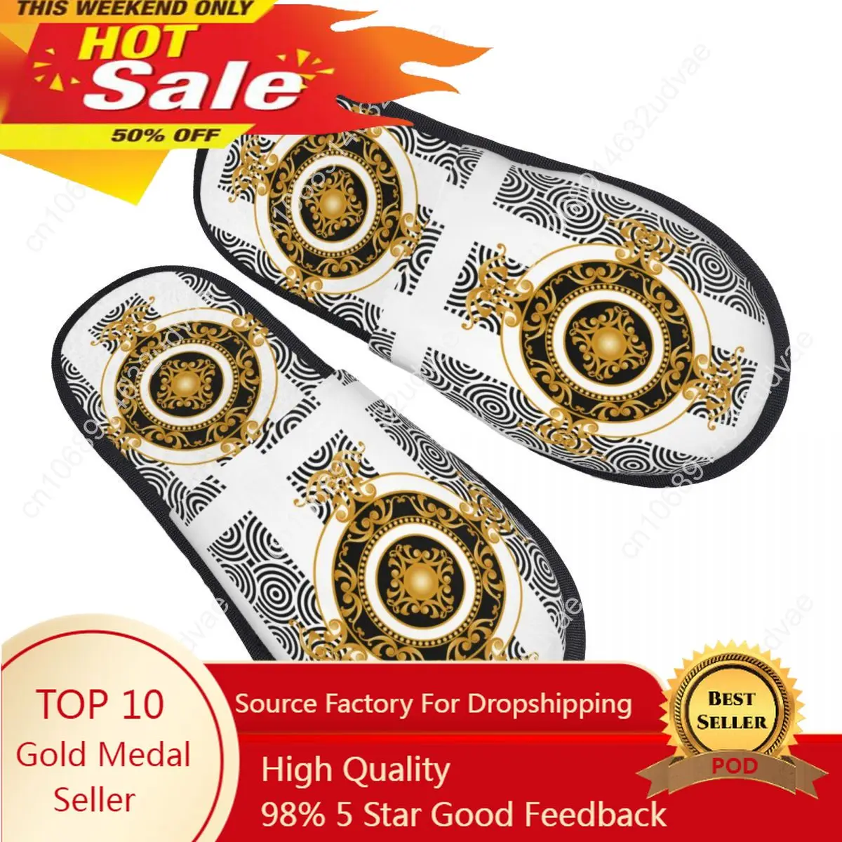 

Indoor Luxury Golden Baroque Warm Slippers Winter Home Plush Slippers Fashion Home Soft Fluffy Slippers