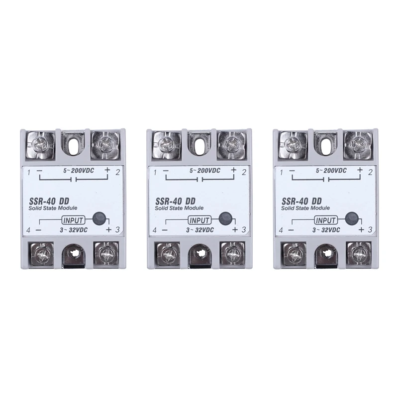

3X Single Phase Solid State Relay DC-DC SSR-40DD 40A DC3-32V DC5-60V White+Silver