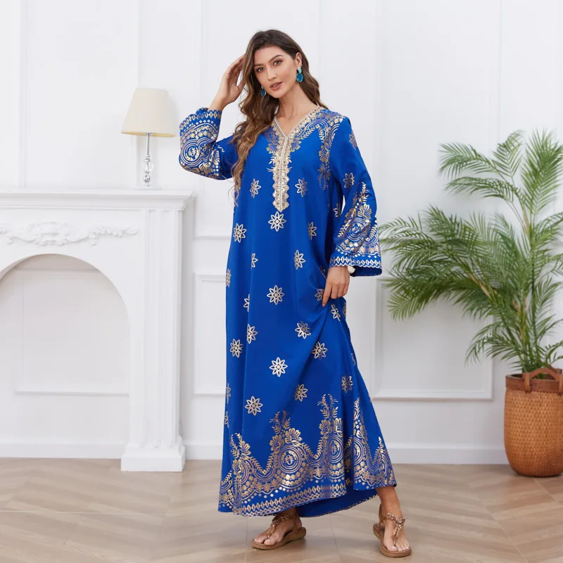 Abaya For Women Middle East Dubai Hot Stamping Long Sleeves Dress Elegant V-neck Ramadan Abaya Fashion Women's Clothing
Abaya For Women Middle East Dubai Hot Stamping Long Sleeves Dress Elegant V-neck Ramadan Abaya Fashion Women's Clothing