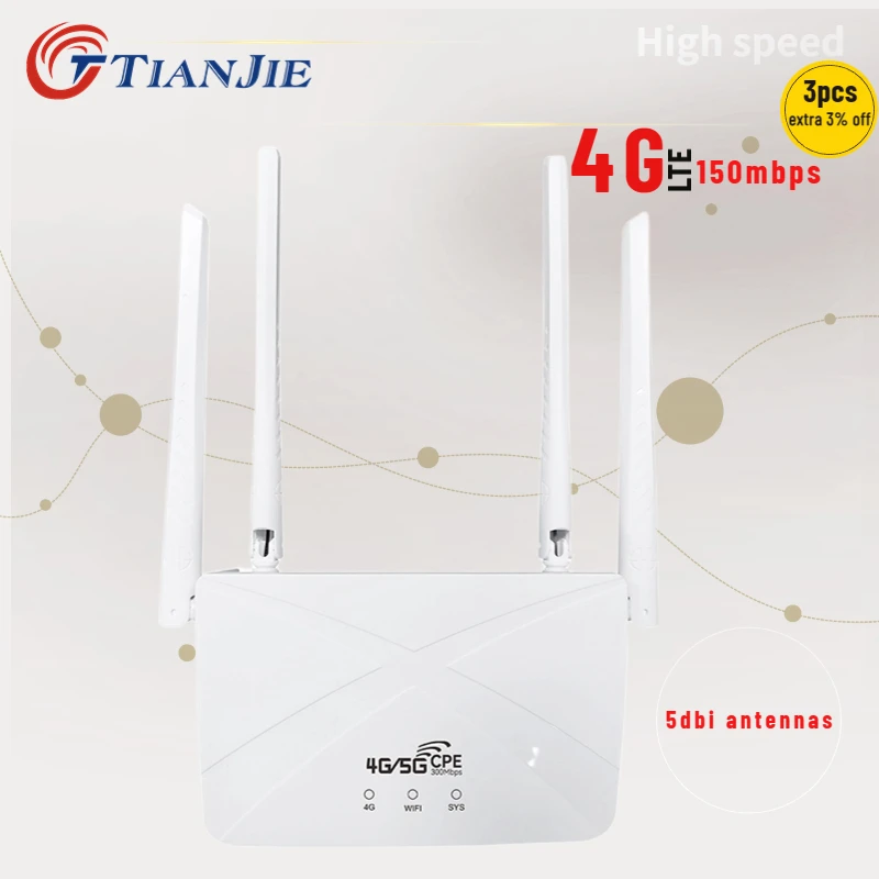 

Wireless 4G Router WiFi 4*5dbi True Antennas Router LTE 150Mbps Hotspot WAN LAN Long Rang Wi-Fi Modems 3G CPE For ALL TELCO SIM