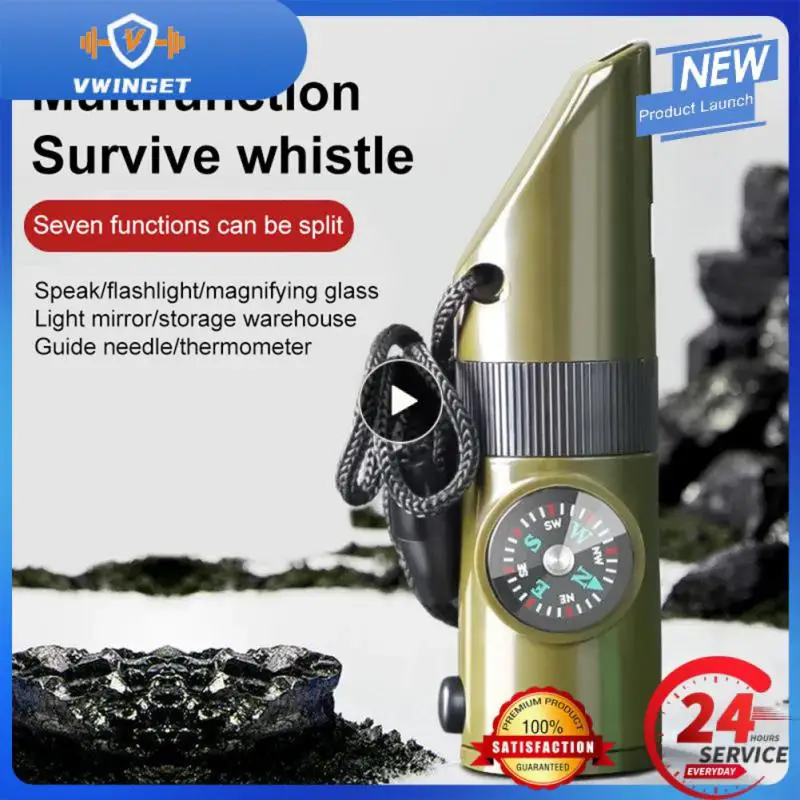 

Multifunctional Whistle 7 In 1 Camping Survival Whistle Trekking Thermometer Compass Tools Magnifier Mirror With Led Light