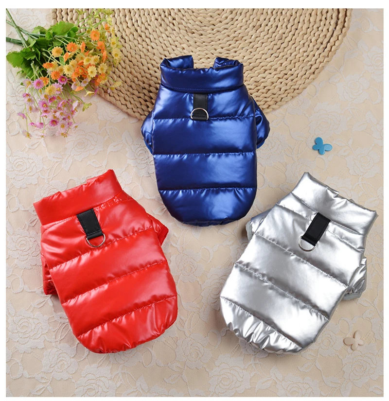 

Glossy Winter Dog Down Jacket Stand Collar Solid Color Dog Clothing Thick Warm Puppy Coat Overall New Year Pet Items Cat Clothes