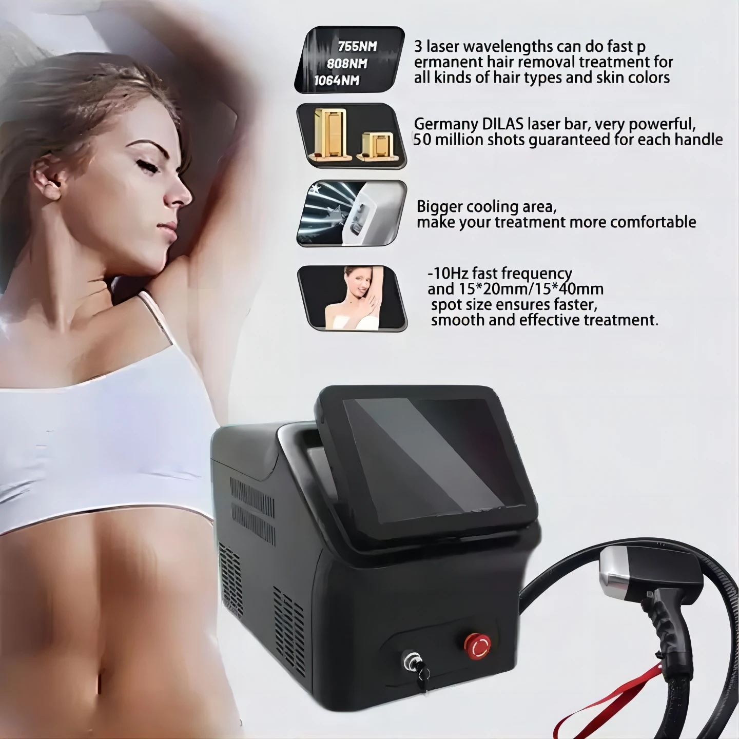 2023 New 808nm Laser Diodo Depilacion Profesional Ice Platinum laser diode professional hair removal Machine for Women
2023 New 808nm Laser Diodo Depilacion Profesional Ice Platinum laser diode professional hair removal Machine for Women