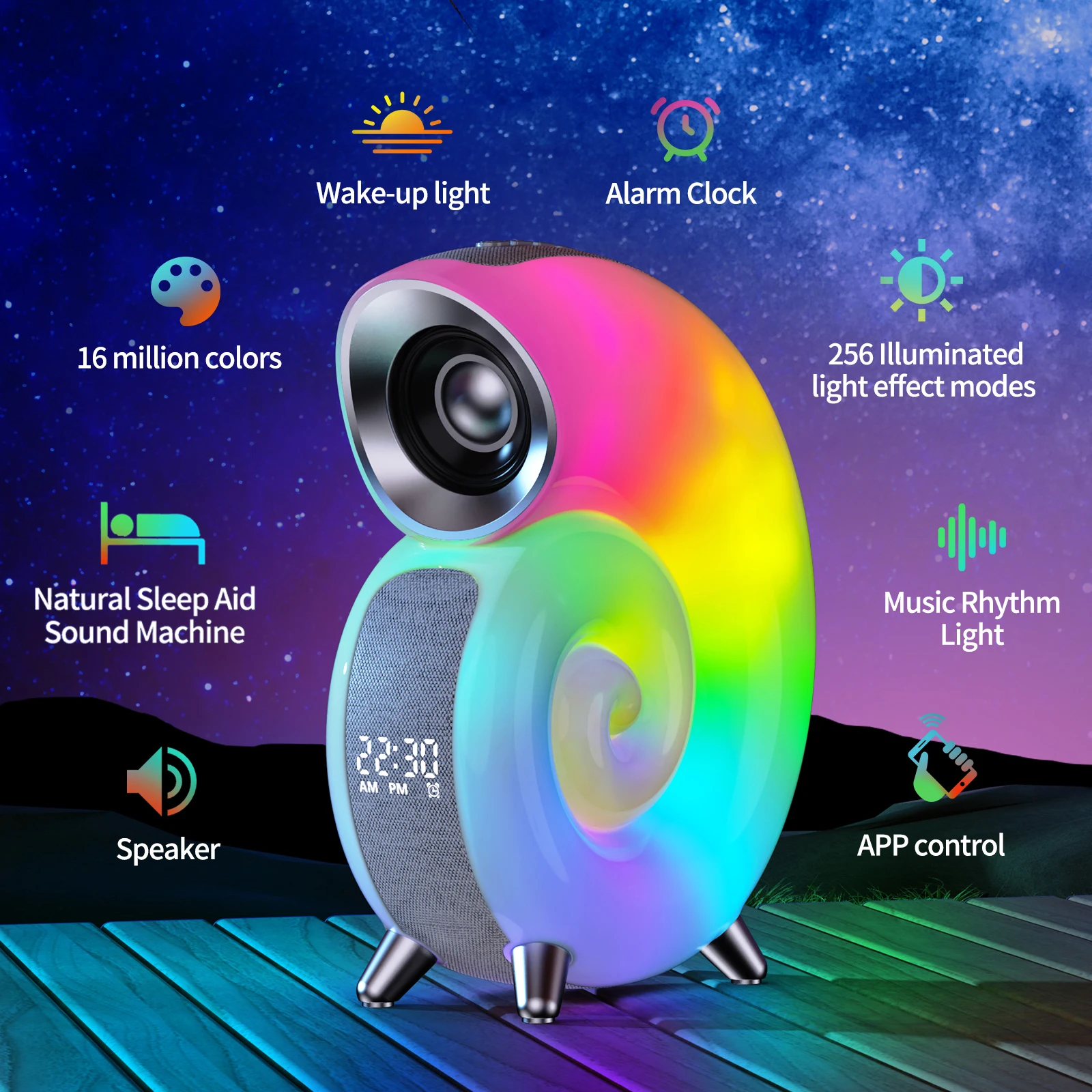 Alarm Clock Conch RGB LED Night Light Support Bluetooth APP Control 256 Lighting Modes Music Ambient Desk Lamp Speaker
Alarm Clock Conch RGB LED Night Light Support Bluetooth APP Control 256 Lighting Modes Music Ambient Desk Lamp Speaker