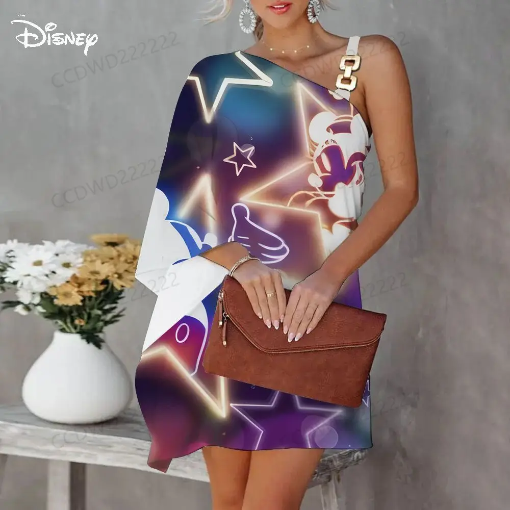 

Mini Luxury Party Dress Mickey One-Shoulder Elegant Dresses for Women Minnie Mouse Diagonal Collar Disney Evening Prom 2023 Sexy