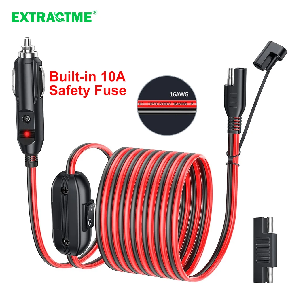 

Extractme Cigarette Lighter SAE Connector Harness With 10A Fuse 16AWG Power Socket For For RV Solar Panels Moto Battery Charger