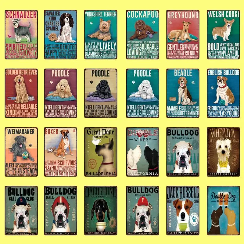Pet Dogs Poodle Bulldog Beagle Schnauzer Metal Sign Posters art Vintage Mural Painting Custom Decor poster pulp faction 20X30cm
Pet Dogs Poodle Bulldog Beagle Schnauzer Metal Sign Posters art Vintage Mural Painting Custom Decor poster pulp faction 20X30cm