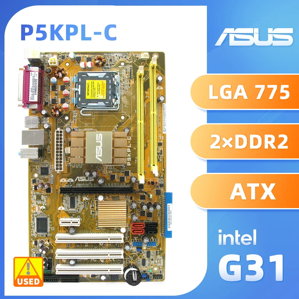 

ASUS P5KPL-C LGA 775 Intel G31 Original Desktop PC Motherboard DDR2 4GB Core 2 Quad/Core 2 Duo Cpus PCI-E 16X USB2.0 SATA II ATX