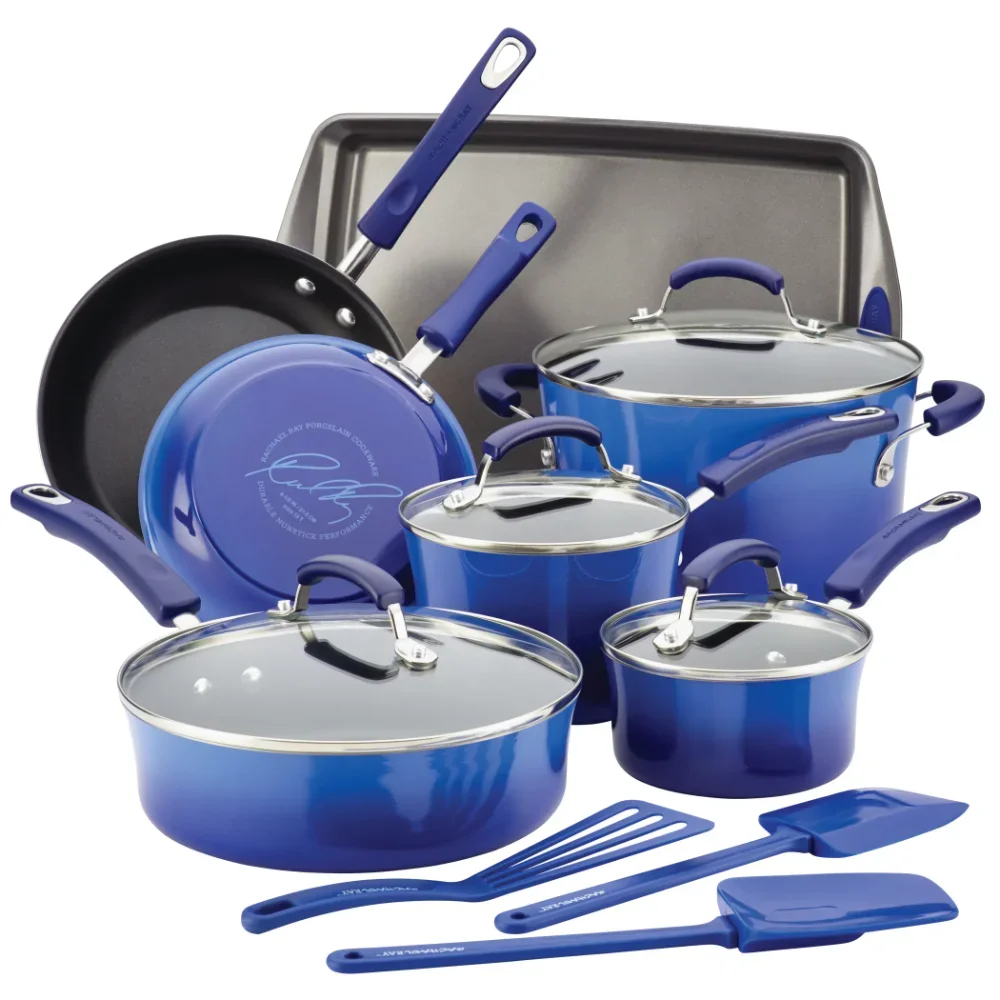 

Andralyn 14-Piece Hard Porcelain Enamel Nonstick Pots and Pans Sets, Cookware Set, Blue cooking pot