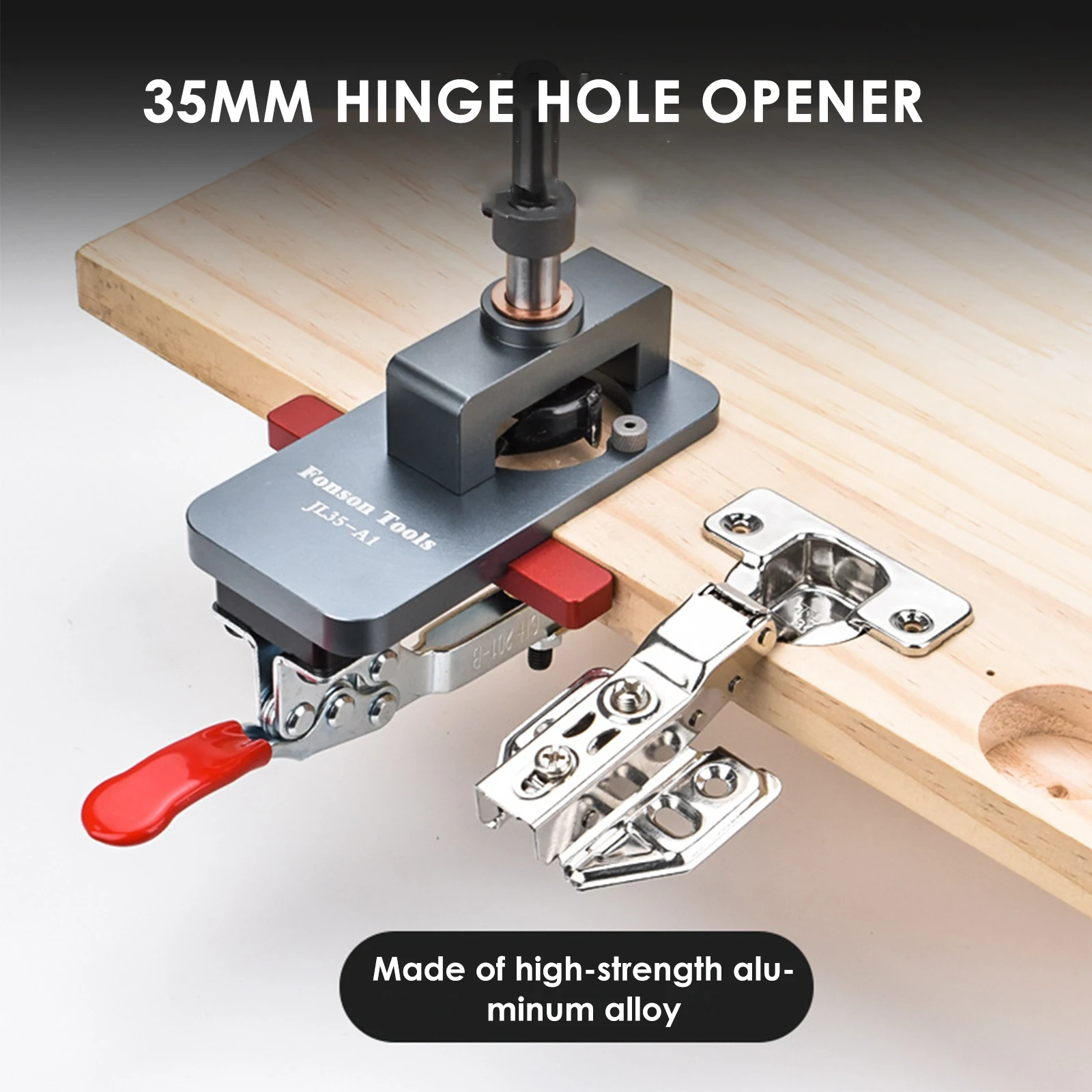 

35mm 26mm Concealed Hinge Jig Kit Aluminum Cabinet Door Hinges Hole Drilling Jig with Forstner Bit Punch Locator for Woodworking