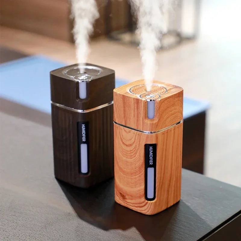 

Air Humidifier USB Mini Humidifier Aroma Oil Diffuser Essential Ultrasonic Wood Grain Mist Maker LED Light 300ML