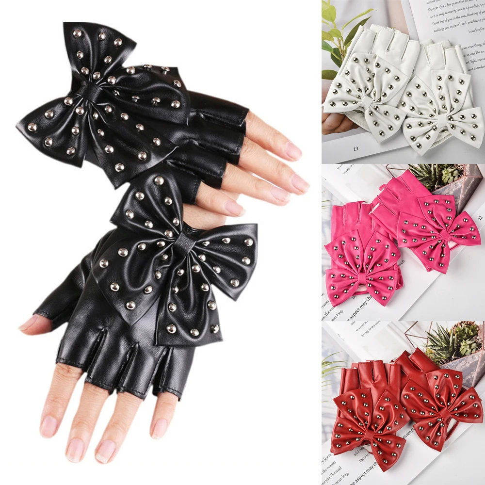 Fashion Women's PU Leather Gloves Dancing Fingerless Gloves Ladies Dancing Party Show Big Bow Rivet Half finger Mittens 1Pairs
Fashion Women's PU Leather Gloves Dancing Fingerless Gloves Ladies Dancing Party Show Big Bow Rivet Half finger Mittens 1Pairs