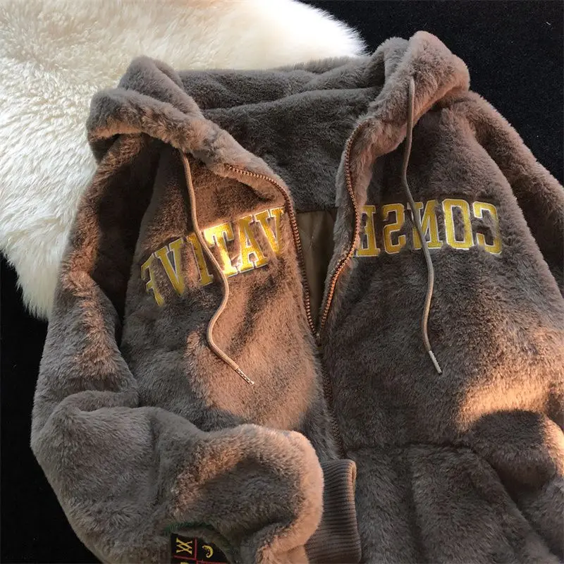 American retro autumn and winter imitation lamb plush jacket Korean style lazy style plus velvet thickening hood zip up hoodie
American retro autumn and winter imitation lamb plush jacket Korean style lazy style plus velvet thickening hood zip up hoodie