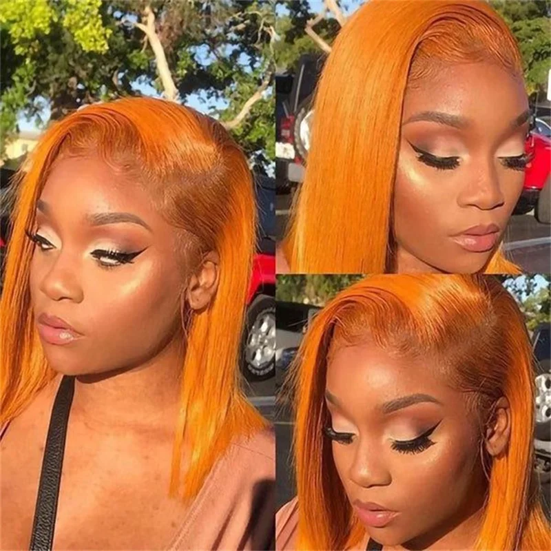 

Orange Ginger Human Hair Wig Short Bob Transparent Hd Lace Wig 13x4 Lace Frontal Brazilian Natural Remy With Baby Hair For Women