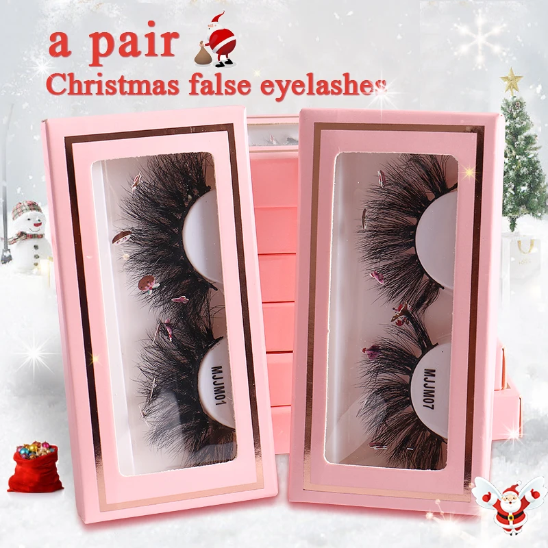 

A pair of Christmas false eyelashes Fluffy Wispy Faux Mink Eyelashes Multi-level curling Individual Extension natural Lashes