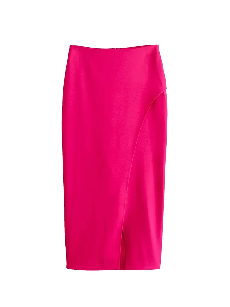 

Chic Lady Spring Summer Fashion Asymmetrical Straight Long Skirts Womens Elegant High Waist Red Slit Long Skirt
