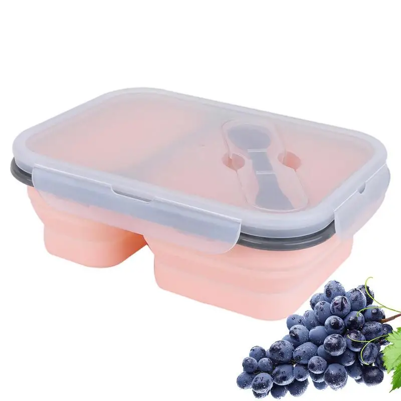 

Collapsible Silicone Bento Box Silicone Lunch Box Two Grid Silicone Lunch Box Microwave Oven Heating Folding Lunch Box Fresh