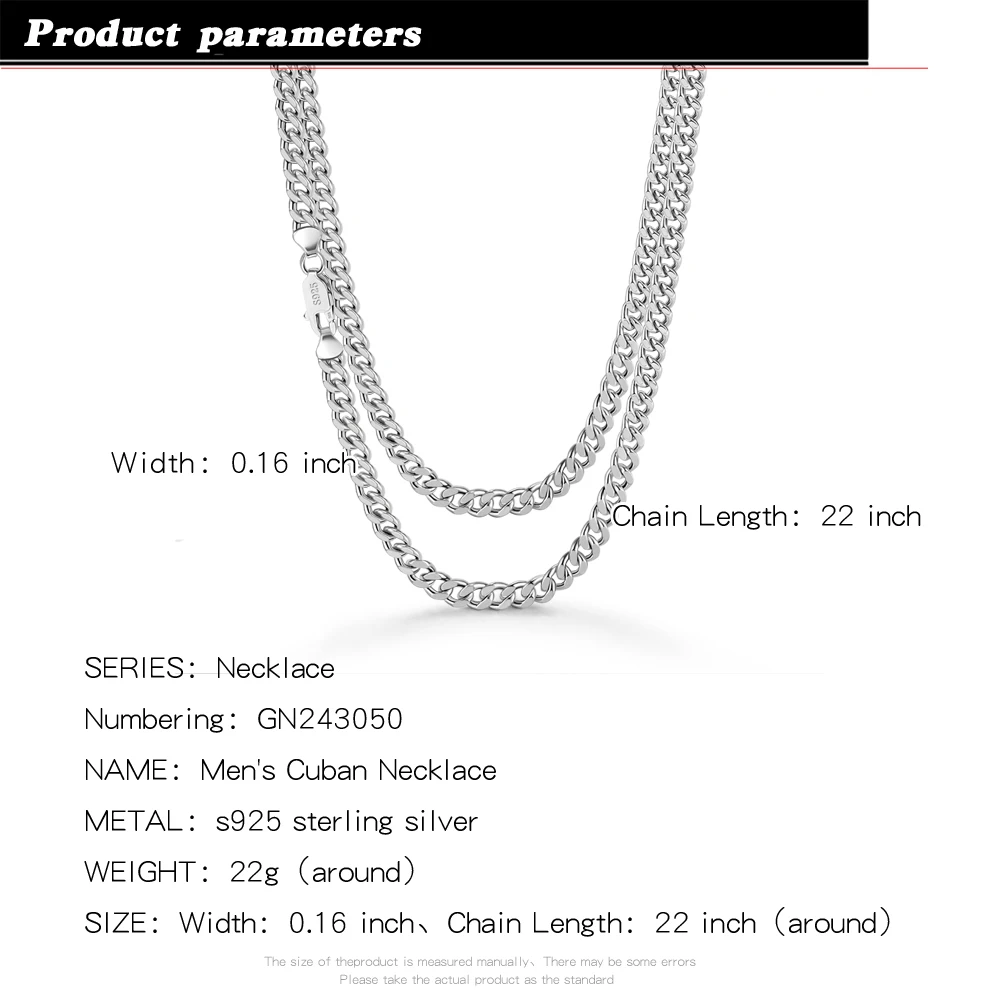 Fashion Temperament Cuban Chains Necklace for Men's 925 Sterling Silver Long Chain Choker Men Collar on Necklace Pendant 1 Mallzona S56795ca32ee54ad79dc1c782c83b1d6db Fashion Temperament Cuban Chains Necklace for Men's 925 Sterling Silver Long Chain Choker Men Collar on Necklace Pendant Mallzona