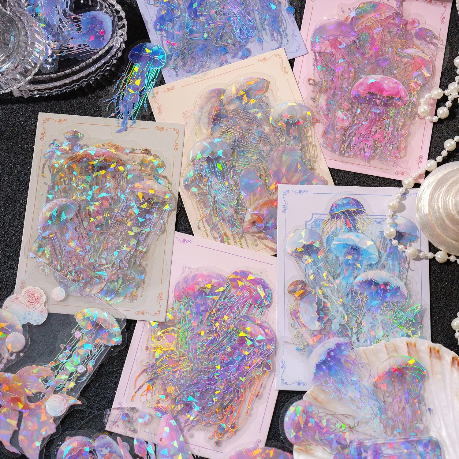 Jellyfish Series PET Sticker Bag with Dreamy Laser Watercolor Seashells and Ocean Materials Hand Tent and Card Stickers
Jellyfish Series PET Sticker Bag with Dreamy Laser Watercolor Seashells and Ocean Materials Hand Tent and Card Stickers