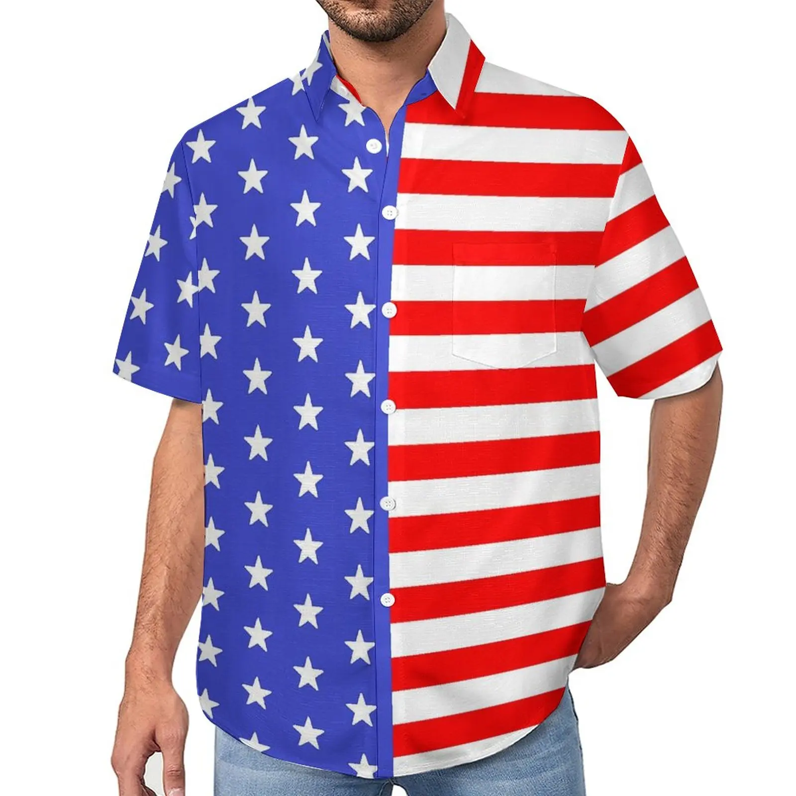 

Рубашка для отпуска с американским флагом, Гавайские повседневные рубашки в стиле США со звездами и полосками, мужские блузки в стиле Харадзюку, дизайнерская одежда с коротким рукавом