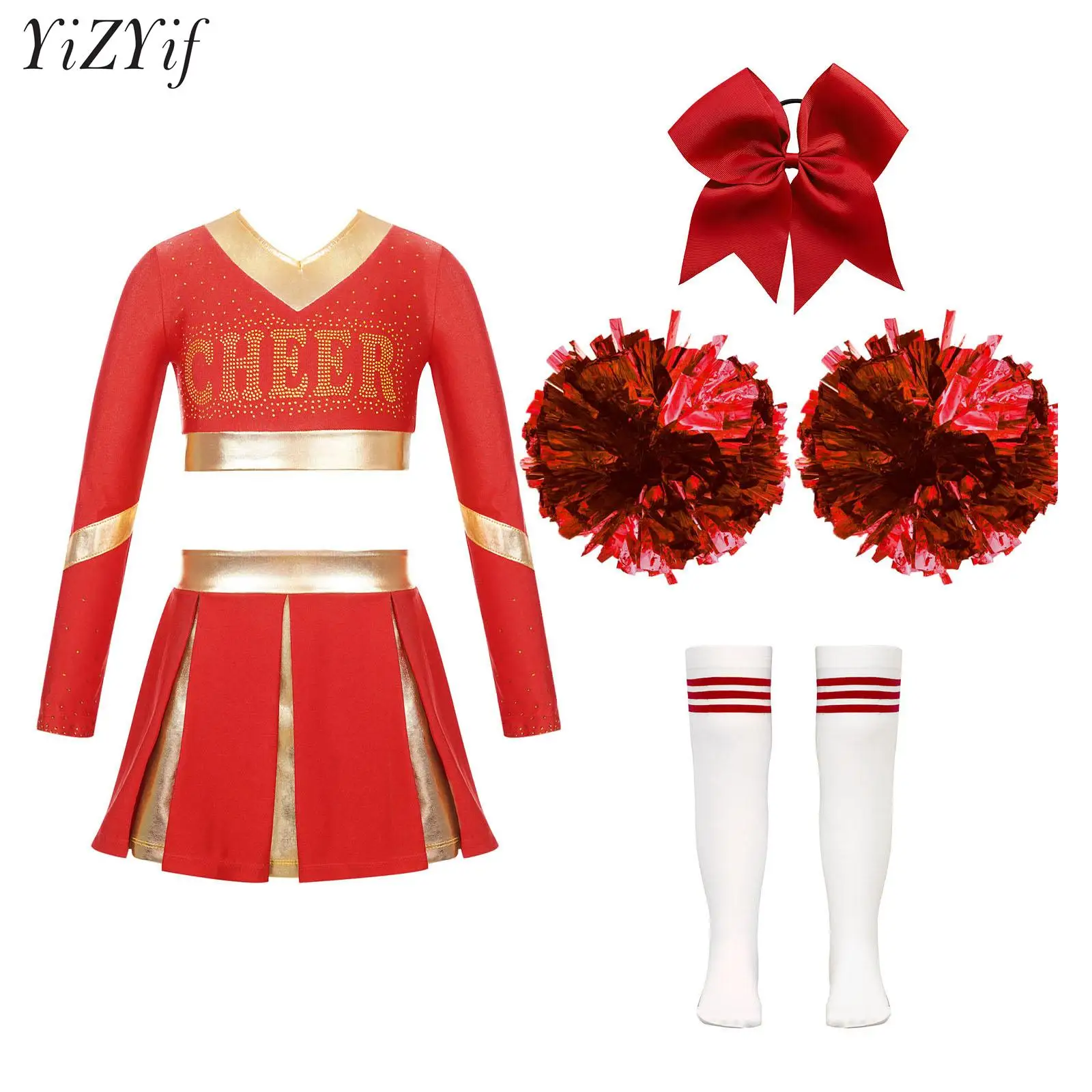 Kids Girls Cheer Leader Costume Halloween Carnival Party Outfit Cheerleading Uniform with Pom Poms Stockings Cheer Dance Suits
Kids Girls Cheer Leader Costume Halloween Carnival Party Outfit Cheerleading Uniform with Pom Poms Stockings Cheer Dance Suits