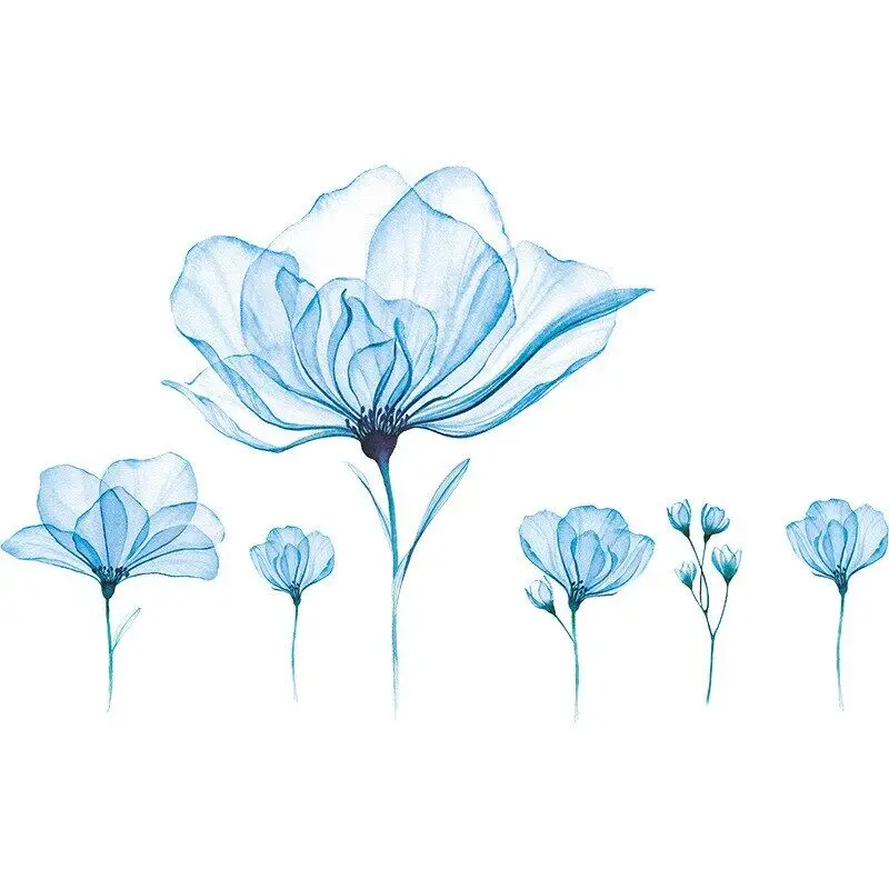

125x80cm Blue Flowers PVC Wall Stickers Removable Romantic Wall Decor Decals Room Decoration Sticker For Living Room Bedroom DIY